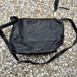 Kate Spade Black Pebbled Leather Hobo Crossbody Bag w/ Tassel + Gold Hardware